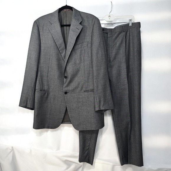 Hickey Freeman Suit Loro Piana Tasmanian Wool Two-Piece‎ Gray Mens 46 Long Union - Picture 1 of 16